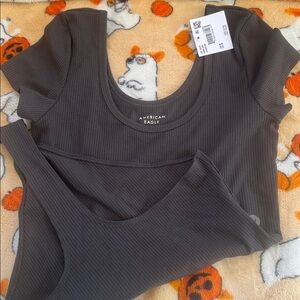 American Eagle Outfitters Gray Ribbed Bodysuit